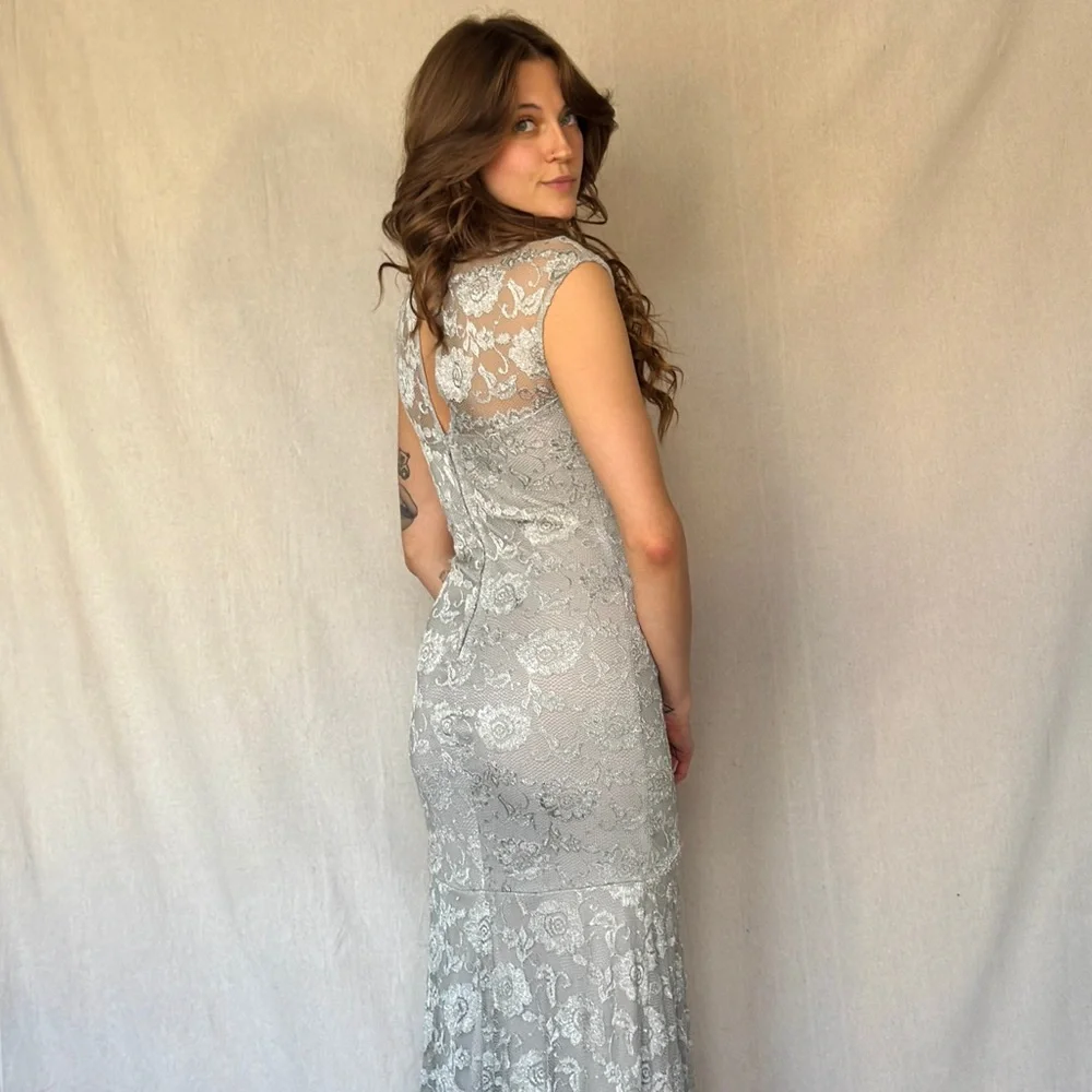 Vintage Y2K Silver Mermaid Bodycon Keyhole Dress - Picture 8 of 9